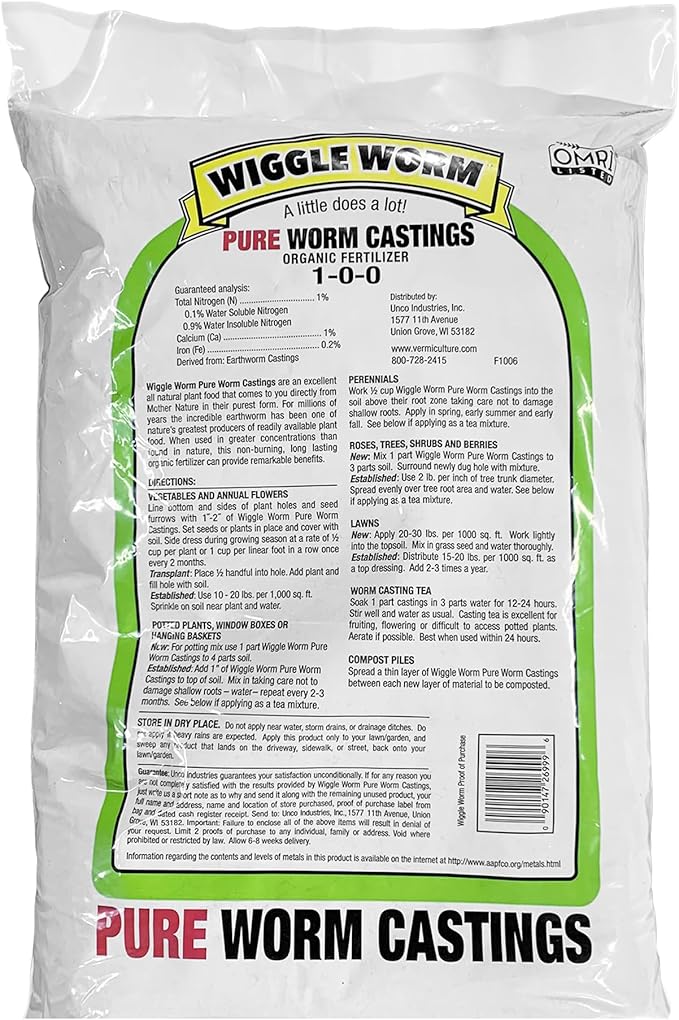 100% Pure Organic Mineral-Dense Worm Castings Fertilizer, 15lbs - Improves Soil Fertility and Aeration for Growing Better Houseplants, Vegetables, and More