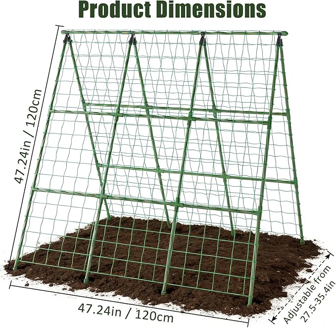 Miory Cucumber Trellis, A-Frame Trellis for Raised Bed, Garden Trellis for Climbing Plants Outdoor, Plant Support for Vegetables Vines, Steel with PE Coated(48" Lx48 H)