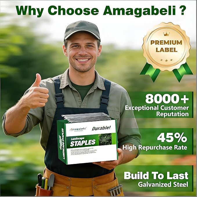 AMAGABELI 6 Inch 100 Pack Galvanized Landscape Staples 11 Gauge Anti-Rust Heavy Duty Garden Stakes Plant Cover Spikes U-Shaped Sod Pins Fence Stakes for Weed Barrier,Irrigation Tubing,Lawns,Decoration