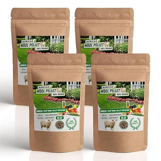 Wool Pellet Organic Fertilizer (4 * 2,2 lbs), Made of Sheep Wool, Water Holding, Enhances Soil Health, Ideal for Fruits, Vegetables, Flowers, Indoor and Outdoor Plants - 4 Pack
