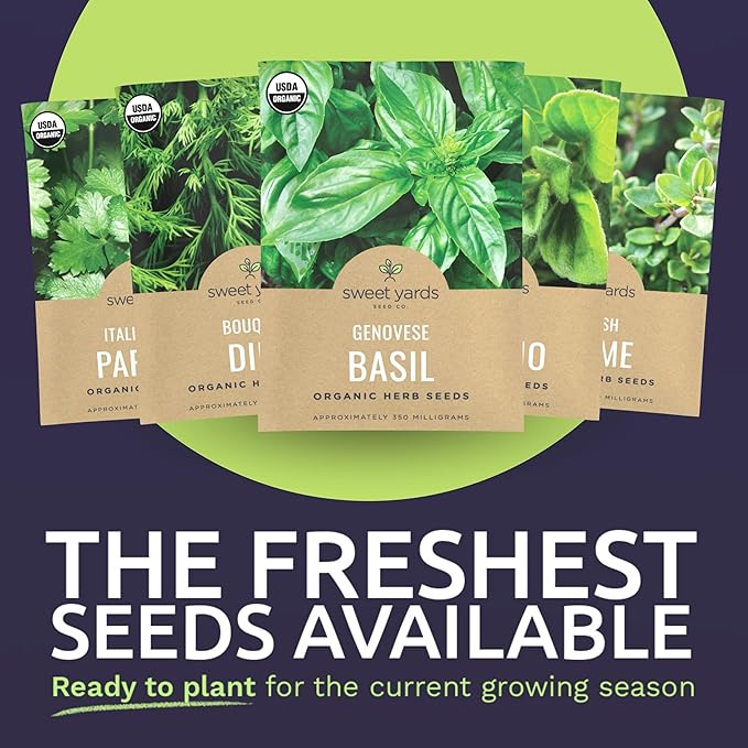Organic Herb Seeds Variety Pack - 5 Individual Packs - 2026 Season - Basil, Oregano, Dill, Thyme & Parsley. for Indoor & Outdoor Planting (Non-GMO, Certified Organic)