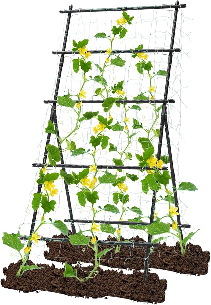 Garden Trellis for Climbing Plants, 6ft Cucumber Trellis for Raised Bed, Pea Grape Vine Tomato Trellis Cattle Panel A Frame Vegetable Plant Support Outdoor for Backyard, Black