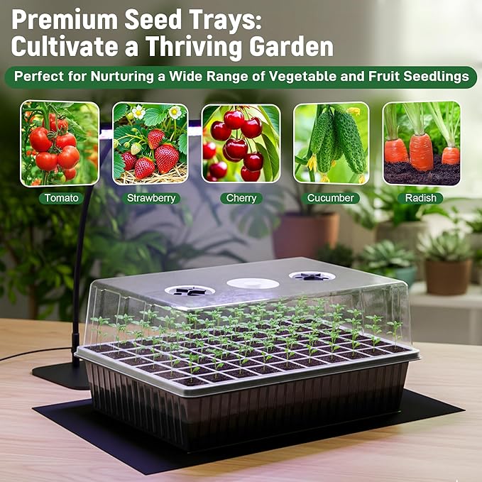 60-Cell Self-Watering Seed Starter Kit with Grow Light and Heat Mat, Seedling Tray with Humidity Dome, Indoor Plant Germination Tray for Beginners - Grow Tomatoes, Peppers, Herbs & Flowers