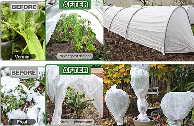 Plant Covers Protection Kit,10Ft x 30Ft 1.0 oz/yd² Reusable Floating Row Cover and 6 Sets of 8FT Fiberglass Garden Hoops for Raised Beds, Freeze Protection Plant Blankets for Cold Weather