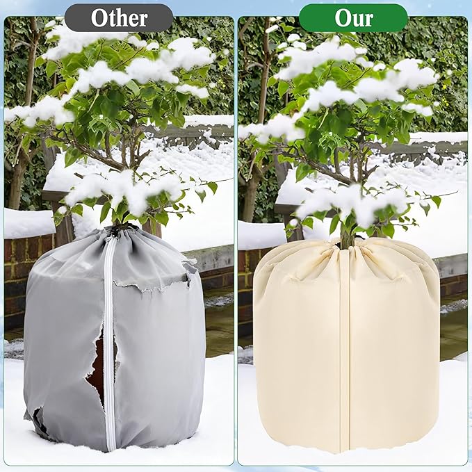 2 Pcs Plant Pot Covers, Winter Plant Pot Covers Freeze Protection, 17.7" x19.7" Flower Pot Protection Bag with Drawstring and Zipper, Reusable Garden Plant Flower Pot Cover for Keeping Warm