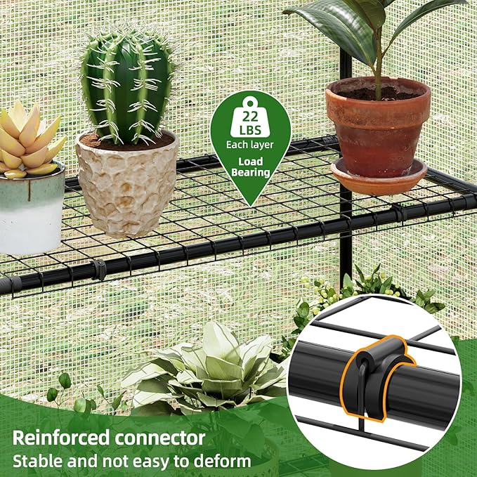 Superlele Walk-in Greenhouse for Outdoor, 56x29x77 Inch Portable Garden Green House with 6 Tiers (3 Tiers Each Side), Reinforced White PE Mesh Cover, 4 Ground Stakes for Stability, Zippered Door