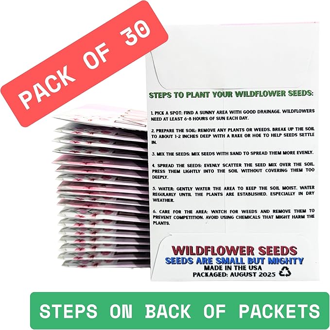 Love in Bloom Wildflower Seed Packets Party Favors (Pack of 30) - for Wedding Engagement Anniversary Bridal Shower Favor