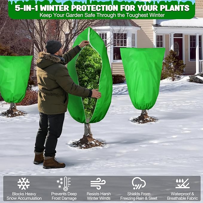 2pcs Reusable Winter Frost Plant Cover Freeze Protection, 47.2"x72" Large Frost Plant Cover for Winter Outdoor Plants,Frost Cloth Plants Jacket Drawstring Tree Cover for Outdoor Plants