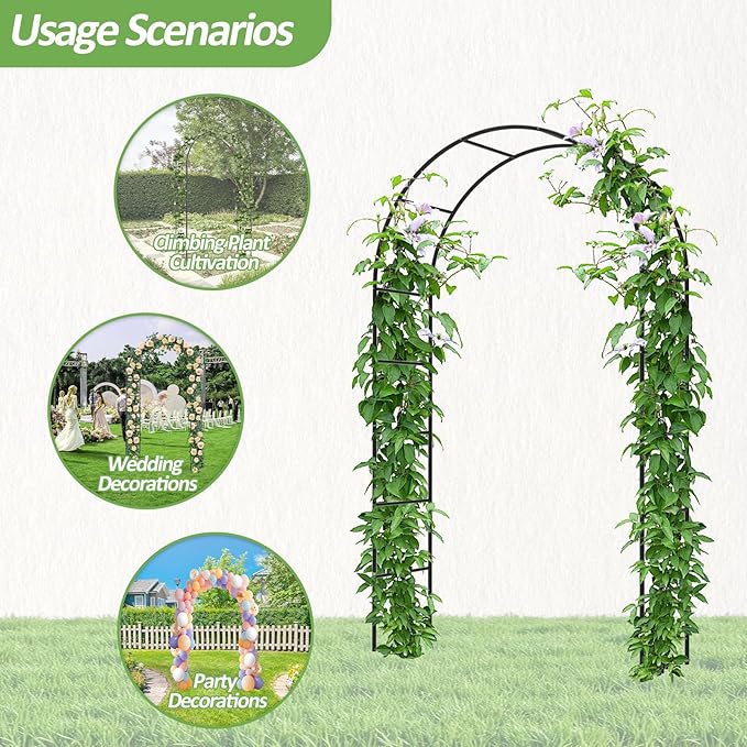 Garden Arch Trellis for Climbing Plants Outdoor - Height: 94.5", Length: 55", Sturdy Metal Garden Arbor with Rust-Proof Coating, Garden Arch for Wedding Decorations and Balloon Arch Stand