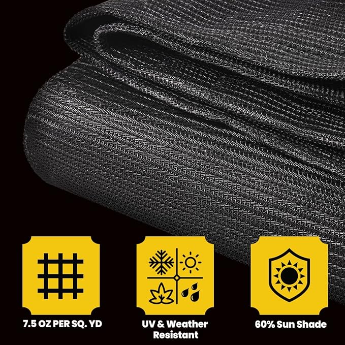 Core Tarps 60% Black Shade Cloth with Grommets - 6 X 8 FT Heavy Duty Mesh Tarp - Sun Shade Cloth for Garden Vegetables Plants Greenhouse Outdoors Backyard Fences Dump Trucks Patio Mesh Shade Tarp
