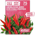 KVITER 75 Birds Eye Chili Pepper Seeds for Planting (Capsicum Annuum) — Thai Chili Red Pepper, Extra‑Hot 50K-100K SHU, High‑Yield Bush — Heirloom & Organic Vegetable Seeds for Outdoor & Indoor Garden
