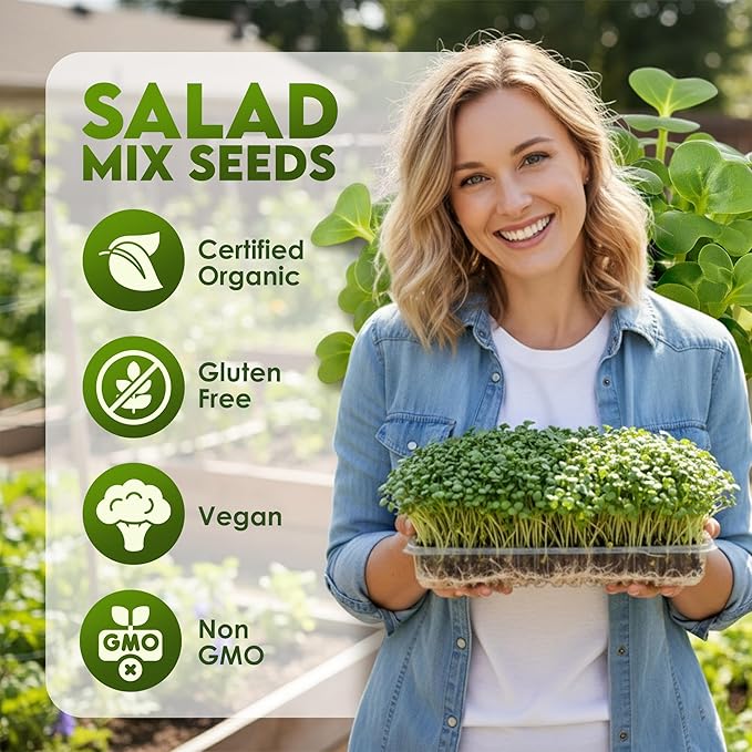 Nature Jims Sprouts Organic Salad Mix – Non-GMO Microgreen Seeds for Growing – Healthy Broccoli, Alfalfa, Radish & Clover Sprouting Variety Blend – Microgreens & Sprouts Seeds for Home Gardening – 1lb