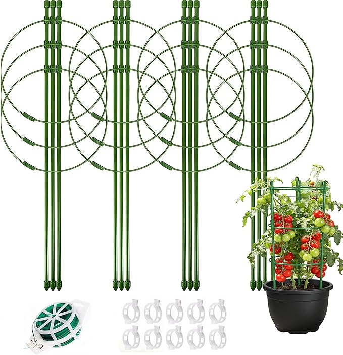 5 Packs Tomato Cages for Garden Cherry Tomato Cage Plant Support Structures, Vegetables Climbing Plants Plant Trellis for Climbing Vegetable Metal 18" with 1 Twist Tie 10 Plant Clip