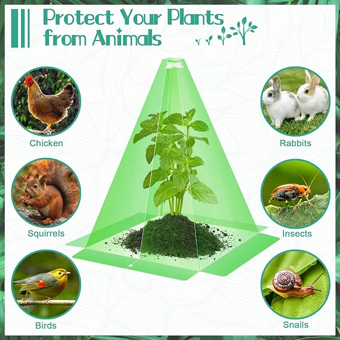 20 Packs 12"x 8" Garden Cloches for Plants,Plant Protectors from Animals,Plant Cages for Outdoor Plants,Plant Covers from Animals,Chicken Wire Cloche with Stakes for Protect Plants,Seedling,Vegetables