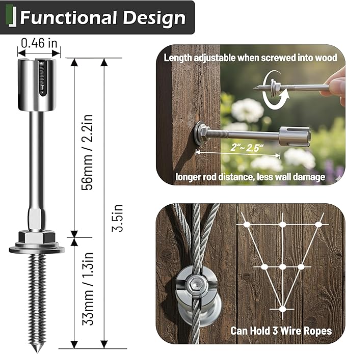 Wire Trellis for Climbing Plants Outdoor, 12-Set Wall Wire Trellis Kit with 5/64"(2mm) x 53ft Stainless Steel Cable, T316 Espalier System for Fence and Garden DIY Projects