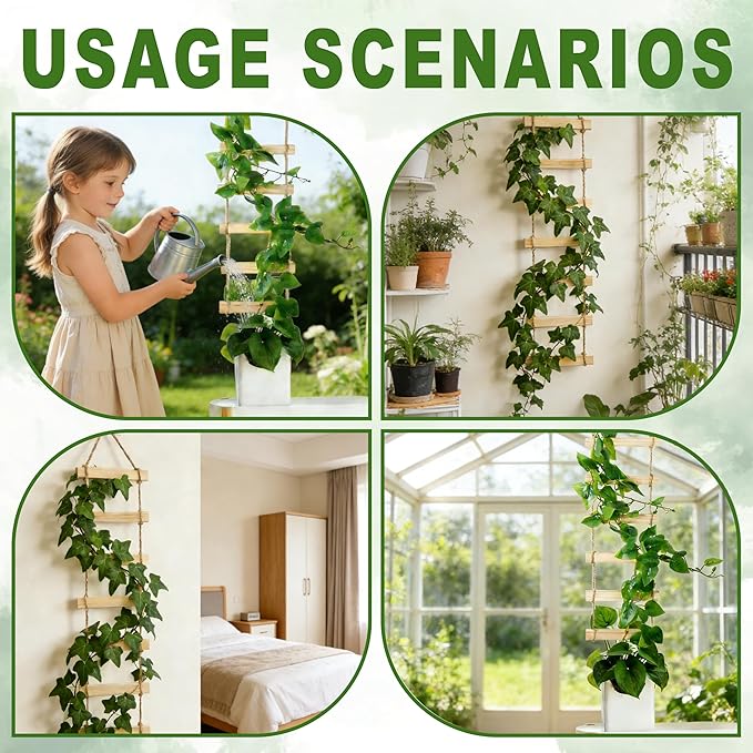 Extra Tall 3ft Wooden Ladder Trellis for Climbing Plants - Sturdy Indoor/Outdoor Plant Support,Easy Assembly & Space-Saving Vertical Garden Decor for Potted Plants, Vines, Pothos, Monstera
