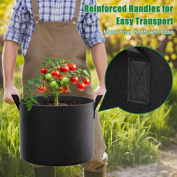 FEED GARDEN 10 Gallon Grow Bags 8 Pack – 300G Thickened Fabric Plant Pots with Reinforced Handles, Breathable Drainage Planters for Vegetables, Tomatoes, Herbs, Indoor & Outdoor Gardening