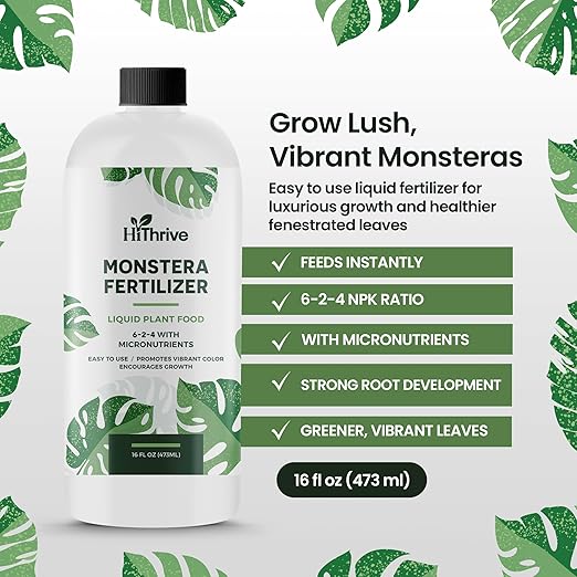 16oz Monstera Plant Food - Makes 96 Gallons of Monstera Fertilizer, Liquid Indoor Plant Fertilizer for Obliqua, Deliciosa and More, 6-2-4 NPK Ratio for Houseplants’ Healthy Growth & Glossy Leaves