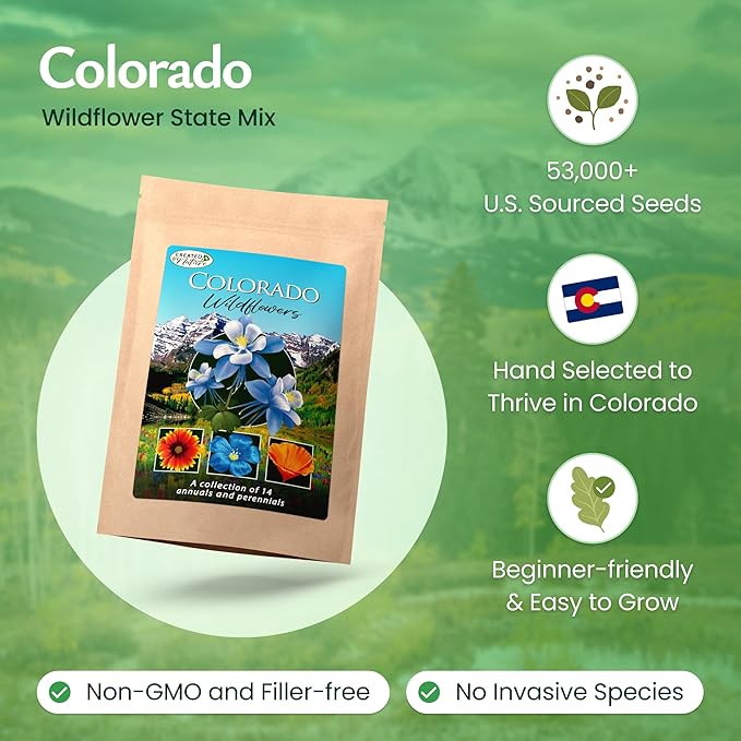 Created By Nature Colorado Wildflower Seed Mix, 14 Flower Varieties, 53,000+ Seeds
