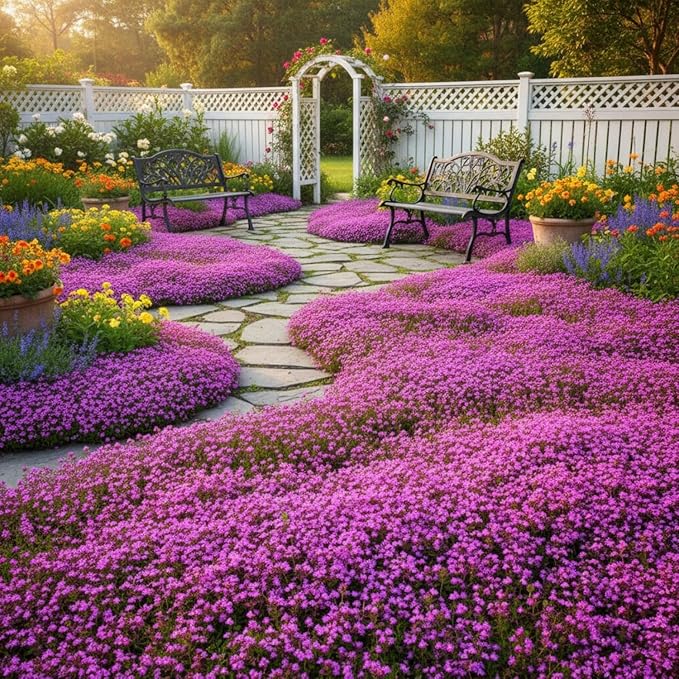 20,000+ Creeping Thyme Seeds Ground Cover, Non-GMO Perennial Flower Seeds, Hardy Thymus Serpyllum, Creeping Phlox Alternative for Landscaping & Garden Paths (Hot Pink)