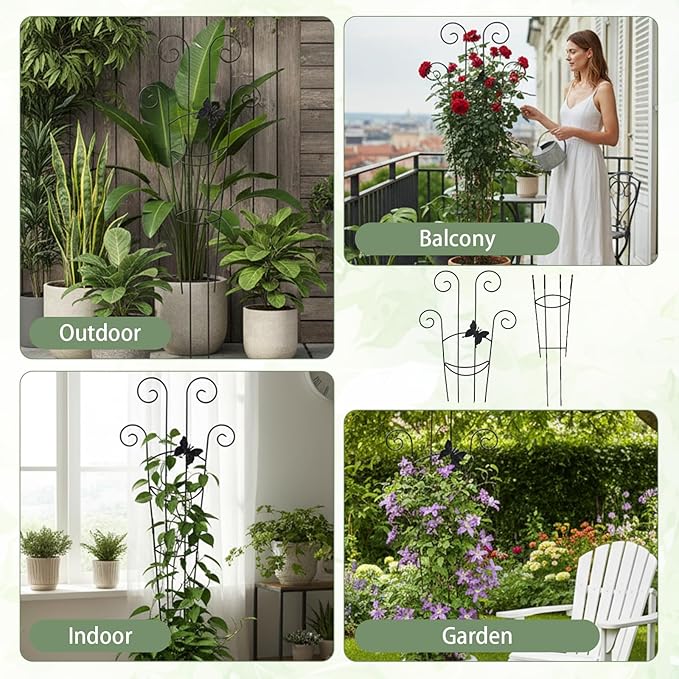 2 Set 30In Taller Plant Trellis for Climbing Plants, Monstera Plant Support Stakes for Outdoor Plants, Expandable Metal Trellis for Potted Plants Climbing Stakes for Garden Vines Flowers(Butterfly)