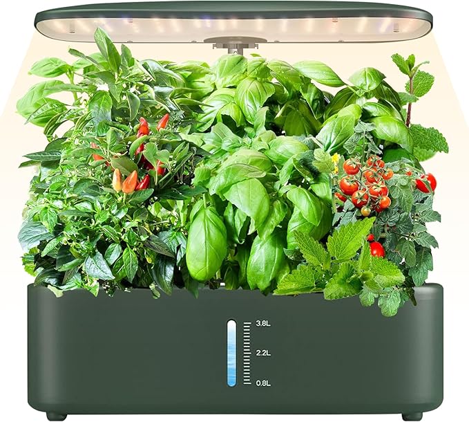 Hydroponics Growing System Kit - 12 Pods Indoor Herb Garden with LED Grow Light, Auto Timer, Adjustable Height up to 17" - Ideal for Home, Birthday & Mother's Day Gifts for Women (Dark Green)