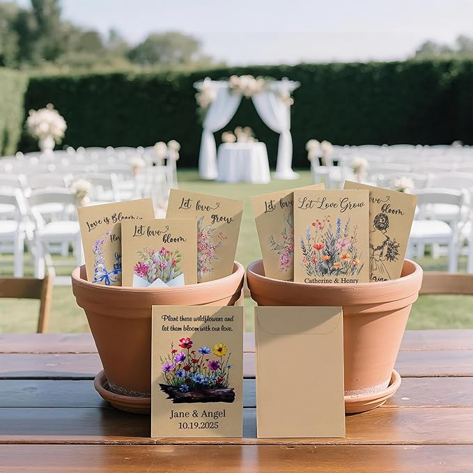 callie Personalized Wedding Seed Packet, Custom Kraft Wildflower Seeds Storage with Groom Bride Names and Date, Party Favors Bridal Shower Gifts, 10-200 PCS