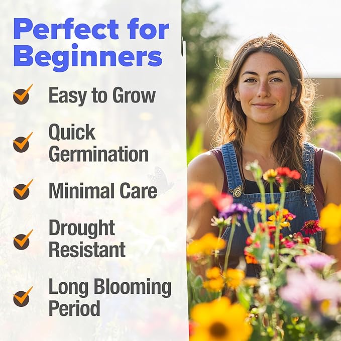 HOME GROWN Premium Wildflower Seeds Bulk - 134,000+ Non-GMO USA Native Seeds for Planting Outdoors - 23 Varieties Wild Flower Mix for Butterfly Garden, Perennial & Annual Flowers (3oz)