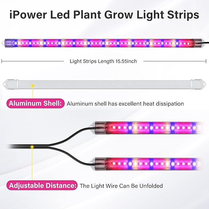 iPower Plant Grow Light Strips 96 LEDs for Indoor Plants, Auto ON & Off Timer and Multi-Dimmable Levels