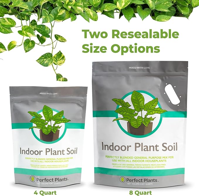 Perfect Plants Indoor Plant Soil 8qt | Perfectly Balanced Potting Mix | Gardening Substrate for All Varieties of Live houseplants (Pack of 2)