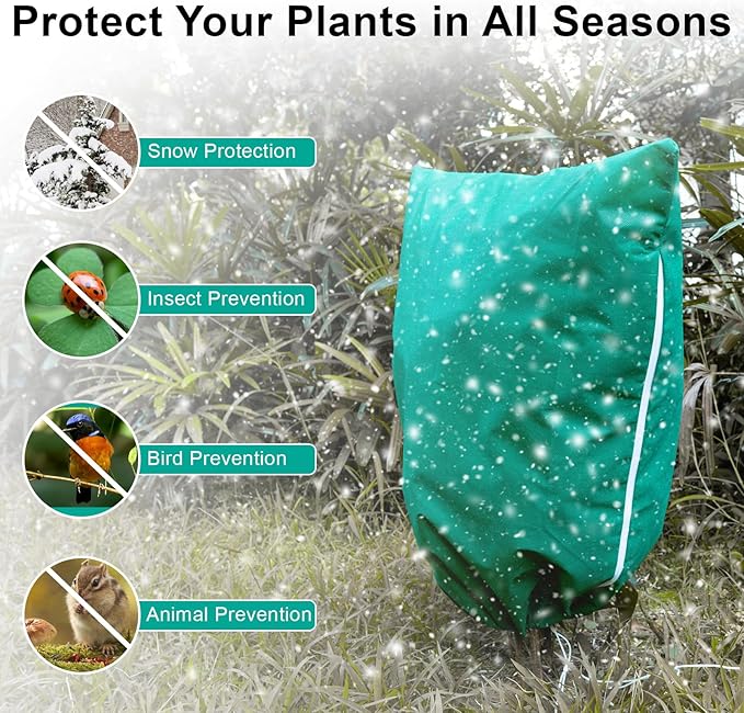 Insoma 2 Packs 2.2 oz/yd² Plant Covers Freeze Protection, 23.6" X 31.5" Thickened Outdoor Plants Frost Protection Covers with Zipper & Drawstring, Frost Blankets for Tree in Winter