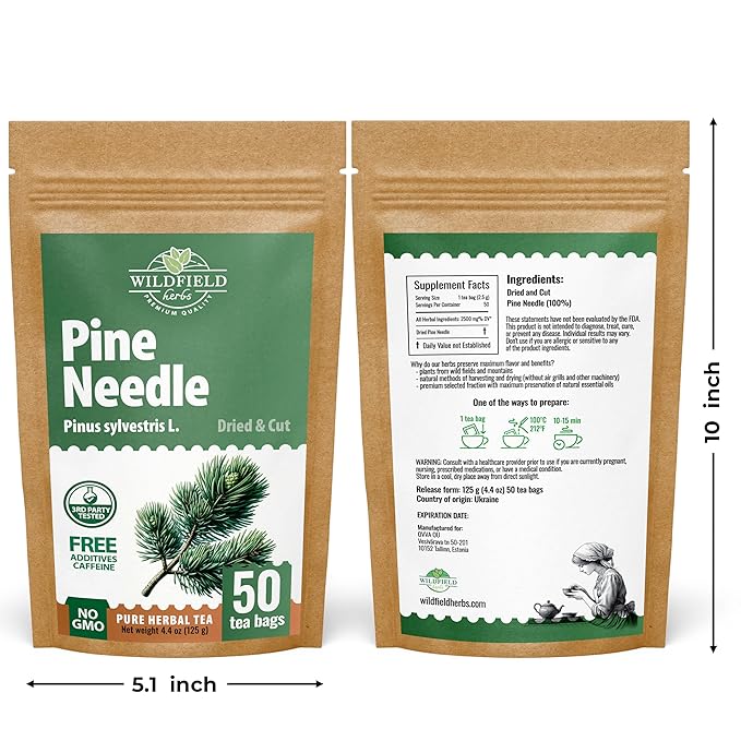 50 Bags Pine Needle Tea Dried Pine Needles Herb Tea (Pinus Koraiensis) - 50 Count 1.5g Bags Dried Needle Leaf Aguja De Pino