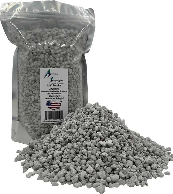 Pumice for Plants Bonsai 2 Quarts 1/4" Succulent Cactus Indoor Plants Horticultural Soil Amendment Additive Regulates Moisture High Porosity Fast Drainage Aeration Awesome Industries