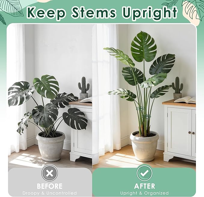 RELBRO Plant Stem Supports, 4.3 Inch Monstera Holder Support Metal Plant Stabilizer for Indoor Outdoor Potted Plants Growing Upright, Green, 6 Pcs
