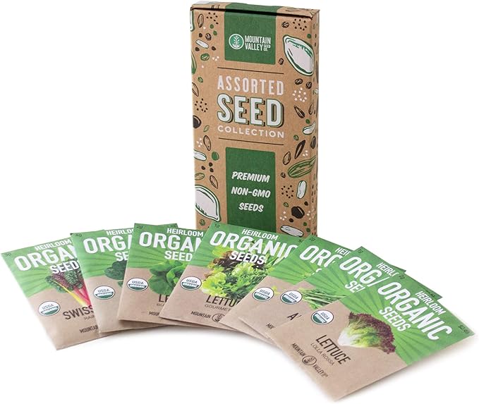 7 Leafy Power Green Organic Varieties – Non-GMO Heirloom Seeds for Planting: Spinach, Arugula, Kale, Lolla Rossa Lettuce, Buttercrunch, Gourmet Lettuce Mix, Swiss Chard