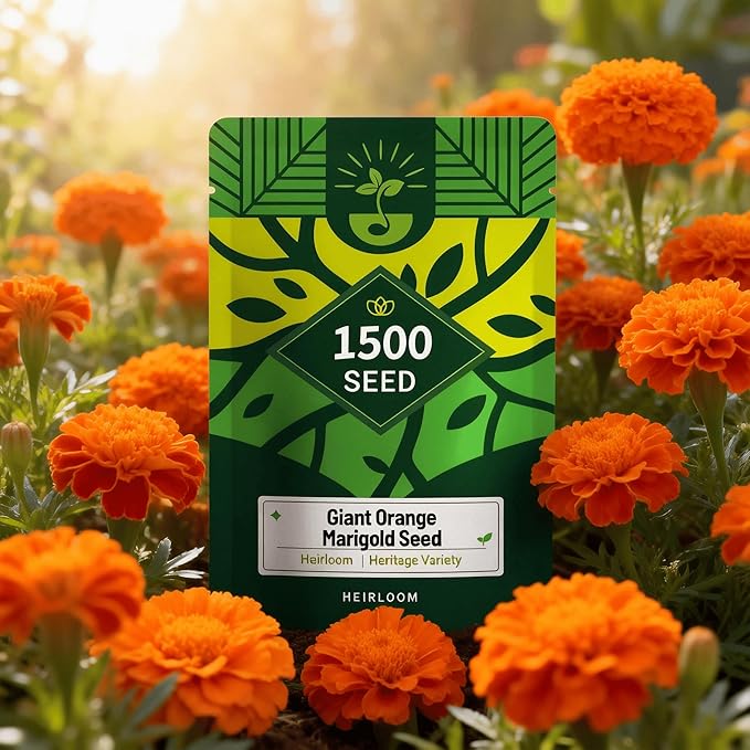 Orange Marigold Seeds for Planting, 1500 Flower Seeds, Pollinator-Friendly, Ideal for Balconies Window Boxes Garden Beds and Edging