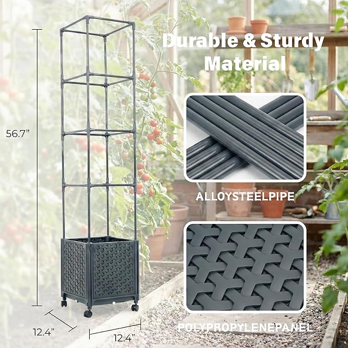 Raised Garden Bed Tomato Planter Box with Trellis, 56.7" Tomato Planters Cage w/Self-Watering for Climbing Plants Vegetables, Patio Indoor Outdoor