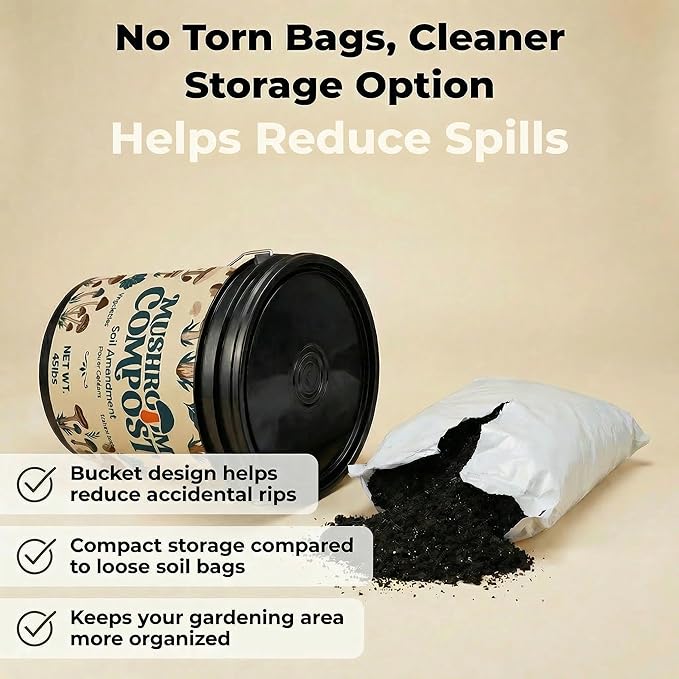 Mushroom Soil Compost Pail, Organic Nutrient-Rich Garden Soil for Vegetables, Flowers, Raised Beds, Lawn & Planting Mix (35 lb)