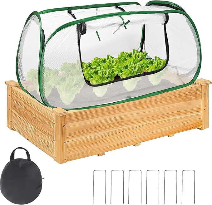 Dual-Layer Garden Plant Cover for Raised Beds, Freeze Protection & Breathable Mesh, Pop Up Garden Rows Plants Cover Accelerators, Greenhouse Cover for Seedlings, Vegetables & Fruits, 45" x 22" x 16"