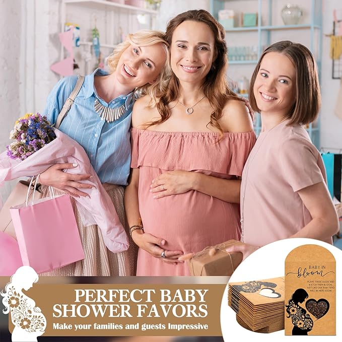 Fumete 50 Pack Baby in Bloom Seed Packets Baby Shower Party Favor for Guest Envelopes Kraft with Clear Window Resealable Seed Organizer Storage Bag for Gender Reveal Party, No Seeds(Mom Flower)
