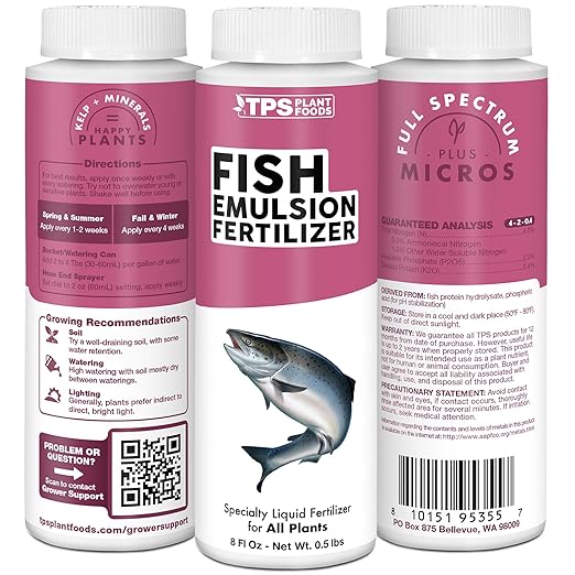 Fish Emulsion Fertilizer – Liquid Salmon Supplement for Fast Nutrient Uptake, Lush Green Growth & Stronger Roots, 1 Gallon