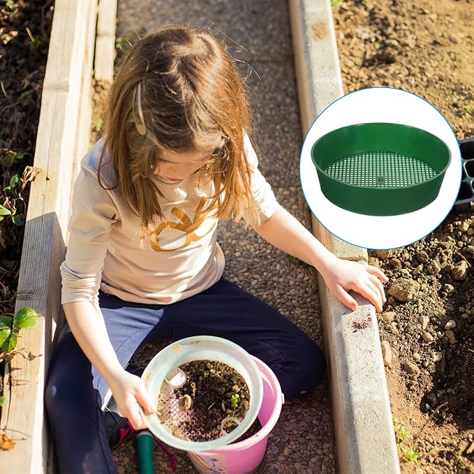 PATIKIL Garden Soil Sifter 8" Dia 1/8" Mesh Screen, 2 Pack Plastic Sand Sieve Sifting Pan Tool for Plant Gardening Flower Nursery, Green