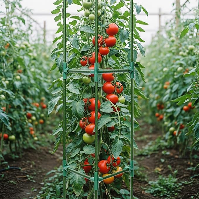 Tomato Cages for Garden&Pots, 4 Pack 50" Plant Support Trellis for Tomatoes, Cucumbers, Beans | Heavy-Duty Steel with Rust-Proof Coating | Garden Stakes for Outdoor Indoor Plants