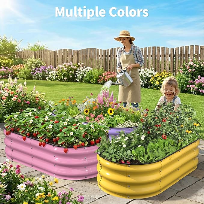 Kesfitt Raised Garden Bed, 4x2x1 FT Galvanized Steel Metal Raised Garden Bed, Oval Open-Bottom Design, 12-Inch Deep for Outdoor Vegetable & Herb Gardening, Volcanic Gray