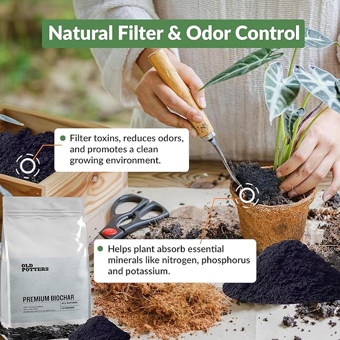Old Potters Premium Biochar Soil Enhancer – 100% Organic Charcoal Amendment for Improved Soil Health and Plant Growth (24 Quarts)