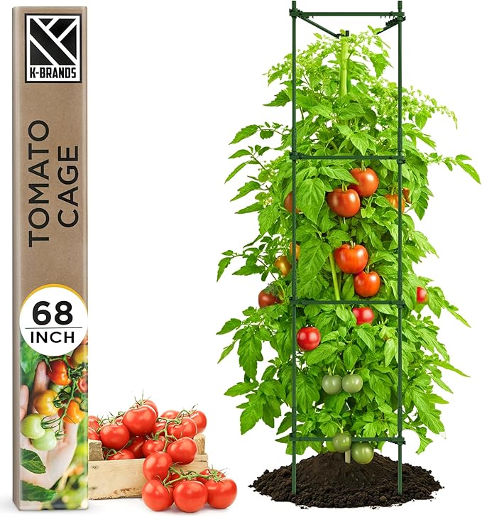 K-Brands Tomato Cage - Tomato Plant Stakes Support Cages, Trellis for Garden & Pots (Tall Upto 68 Inches)