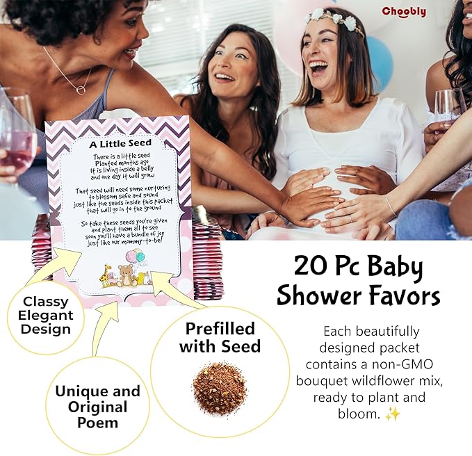 Mommy to Bee Seed Packets | Girl or Boy Baby Shower Favors for Guests | 20 Wildflower Seeds Packets | Pre-Filled | Bouquet Wildflower Mix | Non-GMO Seeds | Gender Neutral | Oh baby | Gifts (Girl Pink)
