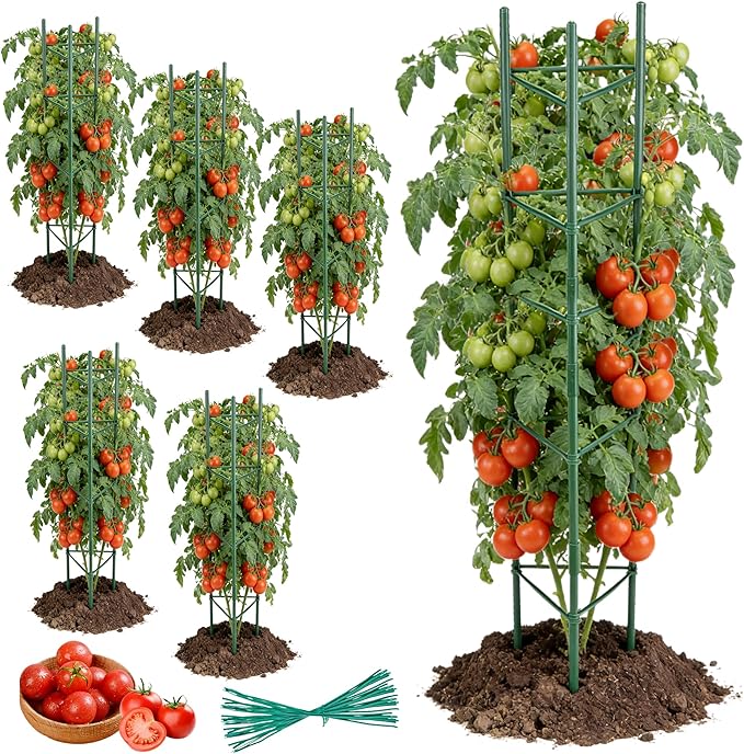 6Packs Tomato Cages, Tomato Trellis for Raised Garden Bed Adjustable Plant Support for Climbing Plants Outdoor Triangle or Square Stake Support for Tomatoes, Vine Climbing Plant(Up to High: 47.2'')