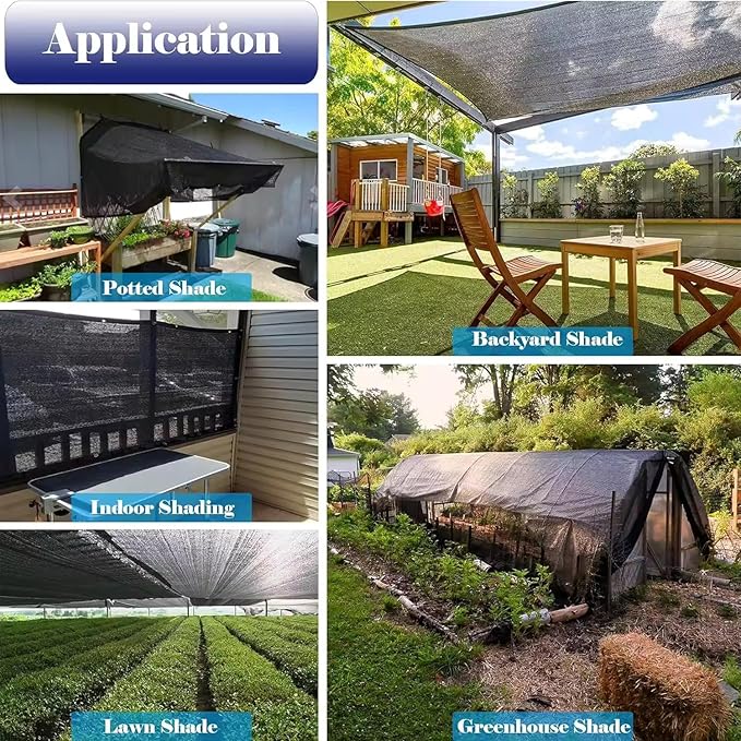 10X10Ft Shade Cloth for Garden, 90% Black Sun Shade Mesh for Plants Heat Protection, Outdoor Sunblock Mesh Tarp for Greenhouse, Plant Cover, Balcony, Gazebo, Deck, Porch, Carport