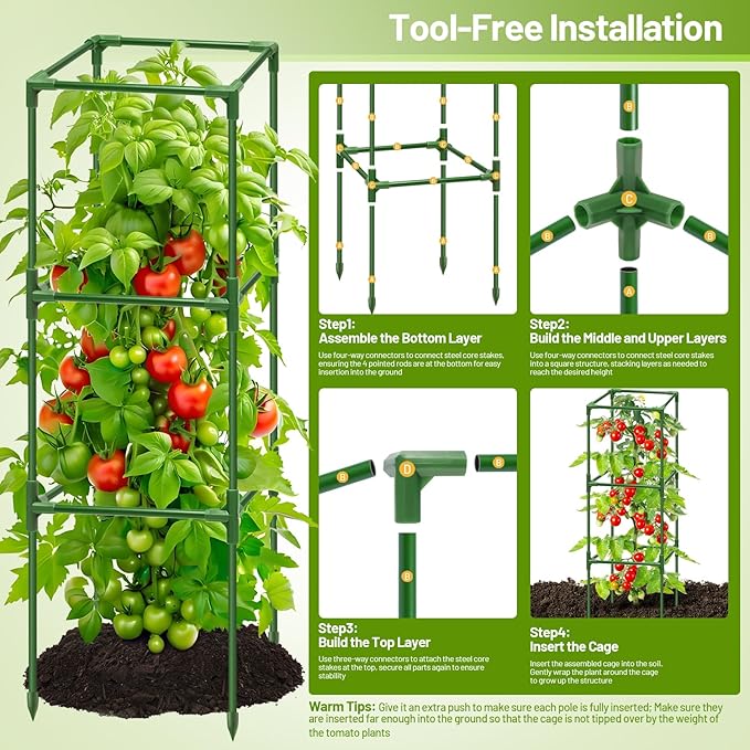 Legigo 2 Pack Square Tomato Cages- 45 Inch Heavy Duty Tomato Trellis for Climbing Plants Outdoor, Tomato Plant Support Stakes Cage Garden Trellis for Garden Raised Garden Bed Cucumbers Vegetables